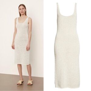 Vince • Textured Square Neck Dress sleeveless midi tank cream ivory ribbon knit